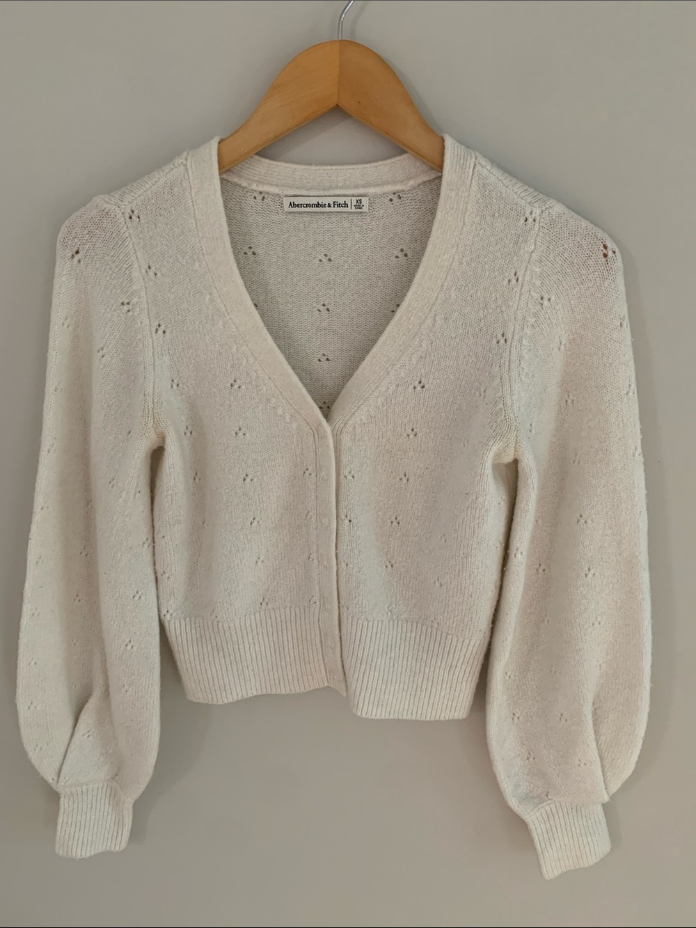 Abercrombie & Fitch Pointelle Knit Button Up Cardigan Sweater Cream XS